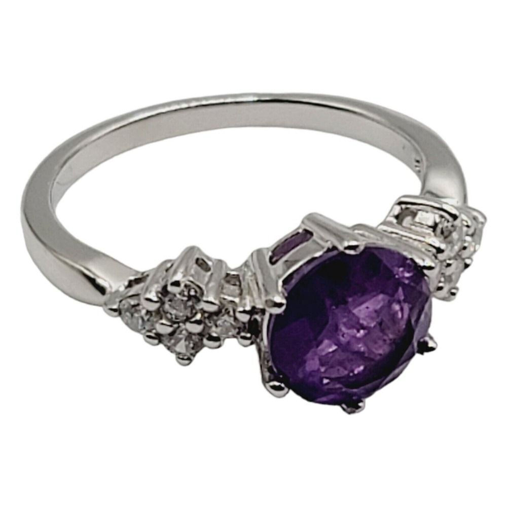 Beautiful 925 Sterling Silver Ring Purple And Clear‎ CZ Cubiz Zirconia Size 7 - Picture 5 of 6